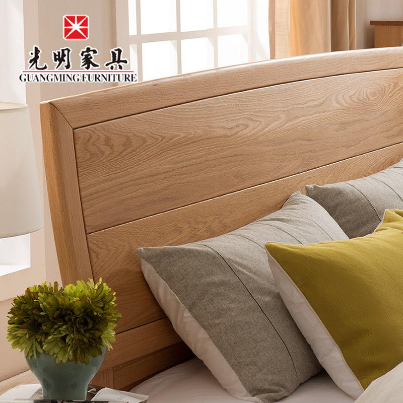 【光明家具】全实木床双人床1.8米红橡木大床 现代卧室家具北欧简约婚床 WX3-1511-180